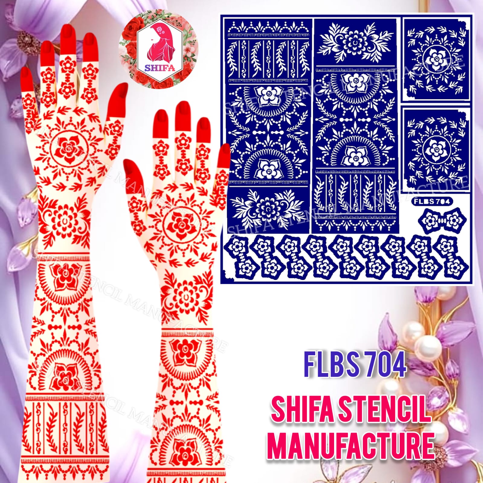 FLBS 704 Blossom Royale Mandala Mehndi Sticker Overview Henna Stencil - Shifa Stencil